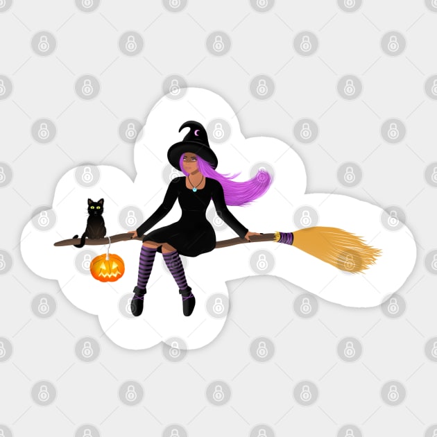 Witch on a broom Sticker by Raghni.C 